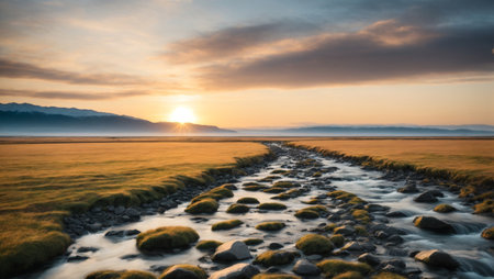 Sunset over the sea in Iceland. Long exposure shot with long exposure.の素材