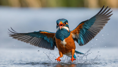 Kingfisher (Halcyon smyrnensis) taking off from waterの素材