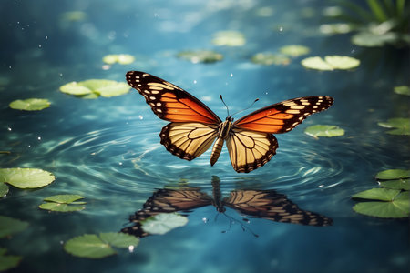 Butterfly on the water in the garden, nature background.の素材