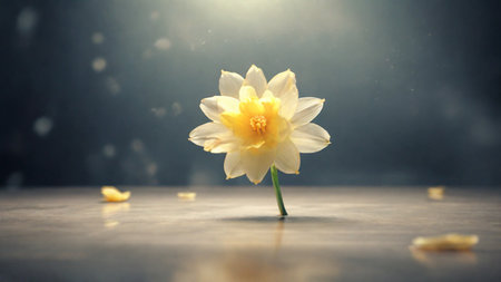 Narcissus flower on a wooden table. Spring background.の素材