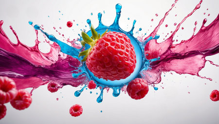 Raspberry fruit splashing with raspberriesの素材