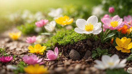 Flowers in the garden. Spring flowers in the garden. Spring backgroundの素材