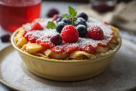 Pancakes with fresh berries and powdered sugar. Selective focusの素材