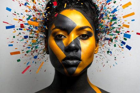 Portrait of a beautiful young african american woman with painted face. Beauty, fashion.の素材