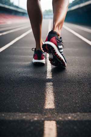 Runner athlete running on stadium track. woman fitness jogging workout wellness concept.