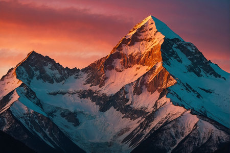 Mountain peaks at sunset in Himalayas, Nepal, Asia