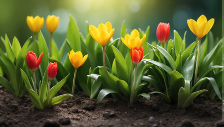 Colorful tulip flowers blooming in the garden, stock photoの写真素材