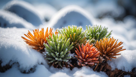 Pine cones in the snow, close-up. Winter backgroundの写真素材