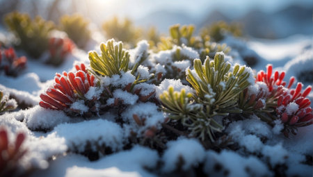 Pine tree in the snow. Winter nature background. Selective focus.の写真素材