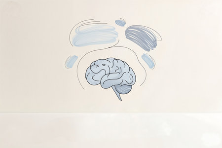 A creative representation of a brain surrounded by abstract shapes and soft colors on a simple background. The artwork highlights the brain\'s intricate details while remaining visually striking.の写真素材