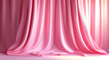 Soft pink fabric cascades elegantly from above, creating a luxurious backdrop. The smooth texture adds warmth and charm, setting a delightful atmosphere for the occasion.の写真素材