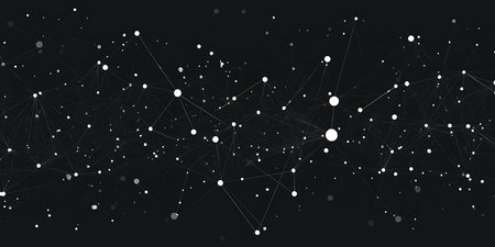 An intricate arrangement of white dots connected by thin lines creates a visually engaging abstract...