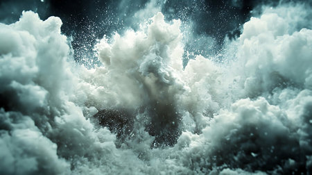 Dramatic ocean wave crashing with forceful energy, showcasing nature's raw power and turbulent...