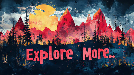 Scenic mountain landscape with forest and vibrant colors inviting exploration and outdoor adventureの写真素材