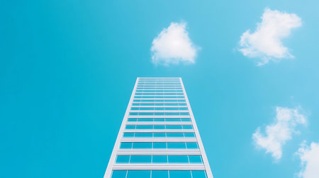 Skyscraper reaching high in the sky with clouds a symbol of ambition and architectural marvel