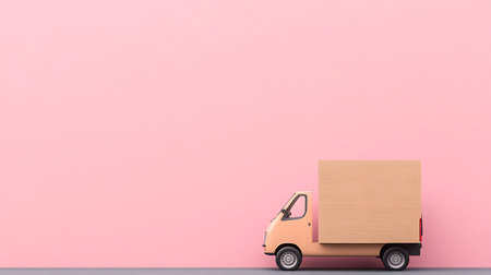 Minimalist delivery truck with a pink background concept of transportation and delivery services