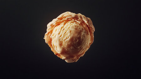A single scoop of ice cream rests on a dark background lit from above a dessert lover's dream.の写真素材