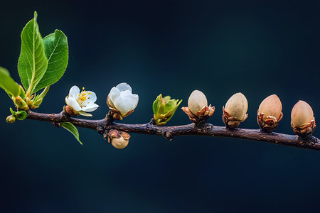 Blossom Evolution: A close-up showcases the captivating transformation from bud to full bloom nature's timeline.の写真素材