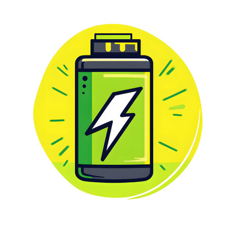 Stylized Illustration of a Full Battery Charging with Bright Yellow Aura.