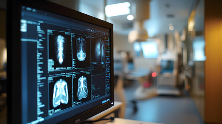 Medical monitor displaying scans in a hospital setting A clinical view for medical professionals.