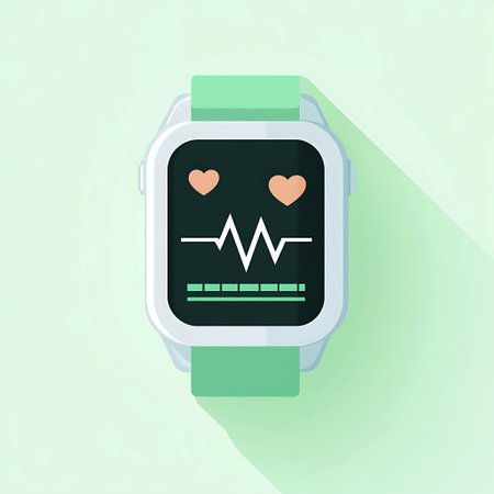 Smartwatch displaying a heart rate monitor on a soft green background It features a clean modern...