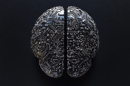 Brain-shaped circuit board: represents artificial intelligence technology and complex neural networks.の写真素材