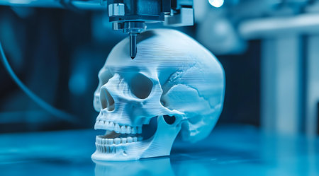 3D Printed Skull Model in Manufacturing Setting.の写真素材