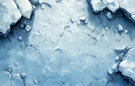 Frozen surface art Crackled light-blue terrain reminiscent of glacial ice or a frozen lake from...