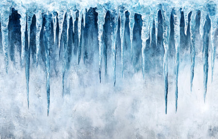 Frozen Waterfall: Translucent icicles cascade down a frozen waterfall creating a stunning natural icy curtain.の写真素材