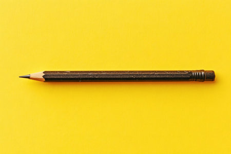 A well-used black lead pencil against a bright yellow background perfect for writing or drawing.