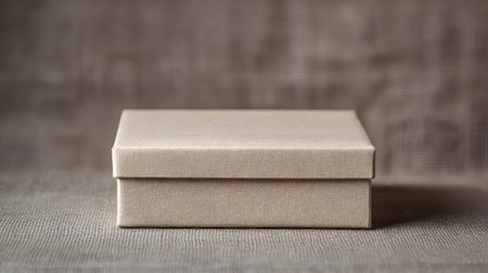 Elegant neutral-toned box perfect for gifts or storage set against textured fabric backdrop.の写真素材