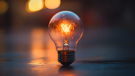 Glowing Filament: A light bulb emits a warm glow illuminating the surrounding darkness with its...