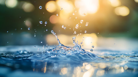 Water splash with bokeh Refreshing and tranquil image capturing water's movement and gentle nature.の写真素材