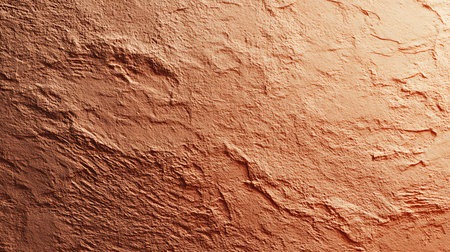 Textured surface of rough stone in warm light revealing intricate patterns and a reddish-brown hue.の写真素材