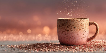 Cup of coffee with sparkles on bokeh background.の写真素材