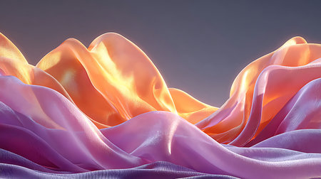 Abstract image of flowing fabrics resembling rolling hills of shimmering silk in shades of lavender...