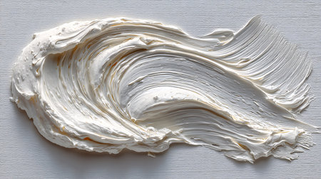 Abstract swirl of thick white paint on a textured surface creating a wave-like dimensional form.