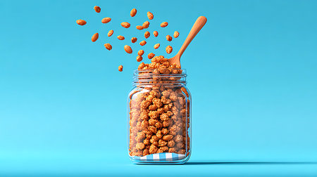 3d rendering of a jar full of peanuts on a blue background