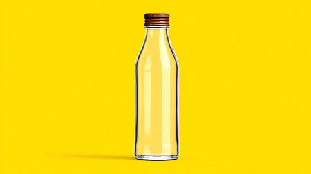 Empty glass bottle mockup on yellow background. 3D rendering.の写真素材