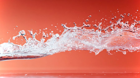 Water splash isolated on red background with copy space for your text.