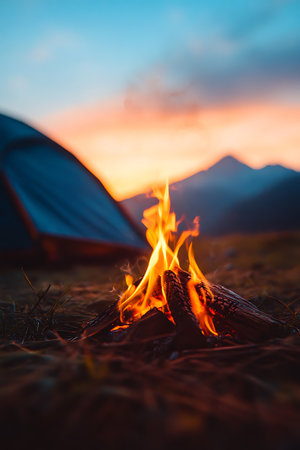 Camping in the mountains at sunset. Camping in the mountains at sunset.の写真素材