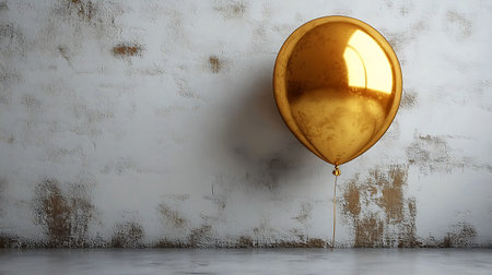 3d rendering of a golden balloon in a room with concrete wallの写真素材