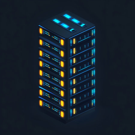 Server tower. 3d isometric vector illustration isolated on black backgroundの写真素材