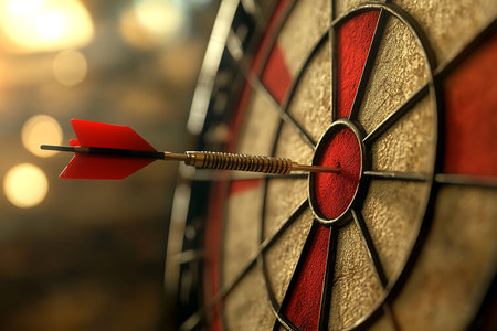Dartboard with dart arrow in the center. 3d illustration.の写真素材