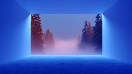 Foggy winter landscape in a dark room. 3d renderingの写真素材