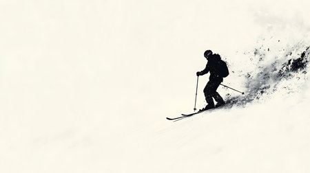 Silhouette of a skier on the slope. Mixed mediaの写真素材