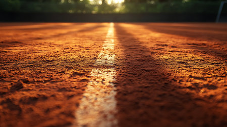 Close up shot of tennis court at sunset. Sport background with copy spaceの写真素材