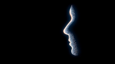 Human face made of glowing particles. 3d rendering, 3d illustration.の写真素材