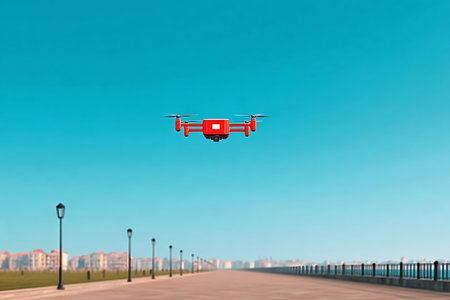 Drone flying in the blue sky. 3d rendering image.の写真素材