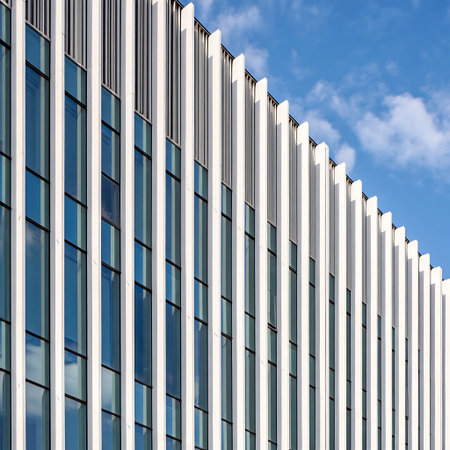 Facade of a modern office building. Architectural detail of modern building.の写真素材